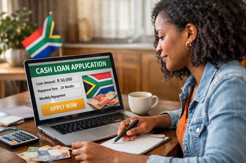 Woman applying for a cash loan online in South Africa